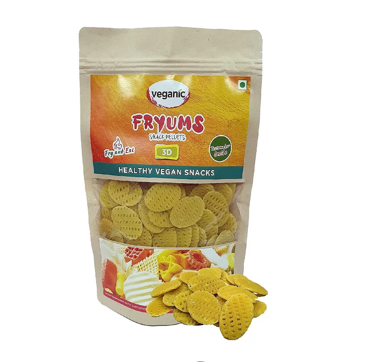 Veganic Fryums Snacks Chips | Ready to Fry | Oval Shape Crunchy Fryum ...